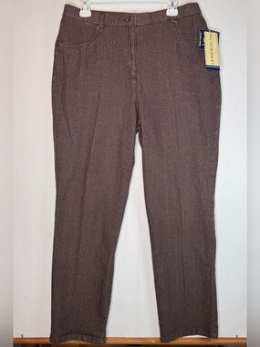 Allison Daley tummy slim fit brown denim straight leg pants in size 14 stretch